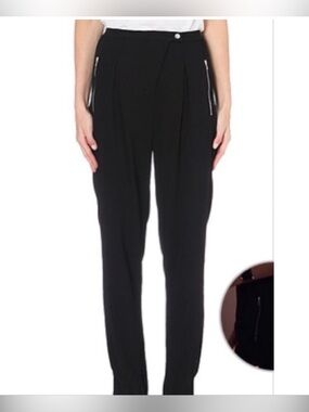 Sandro Paris Polina Crepe ladies trousers pants 36 Tapered Zip Pocket chic black